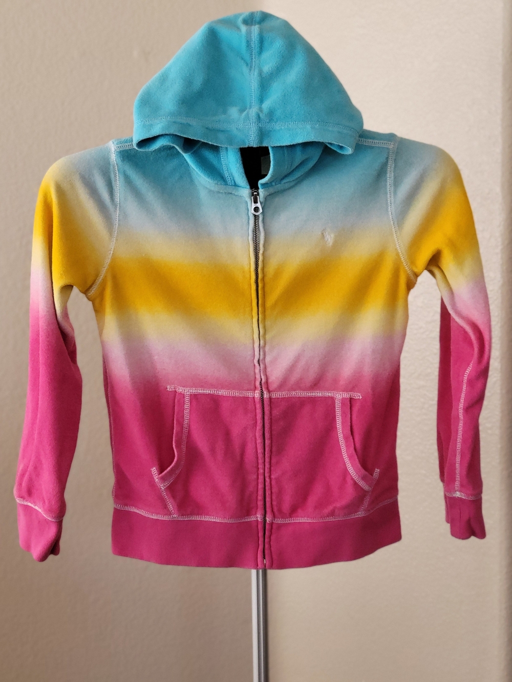 Polo Ralph Lauren Girls Ombré Terry Full-Zip Hoodie Size M (8-10) Pink Blue